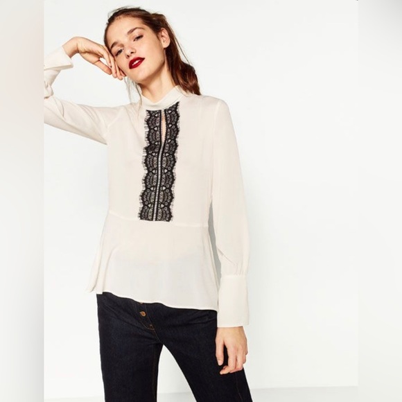 Zara Lace Detail Peplum Top - Picture 1 of 10